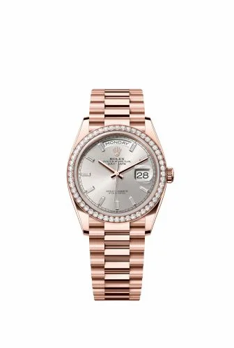Rolex Day-Date 36 Everose Gold - Diamond / Silver - Baguette / President 128345RBR-0081 (m128345rbr-0081)